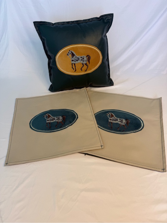 Marieti.c Other - Pair of Leather decorative pillows with Equestrian Horse Appliqué. aprox 17”x17”